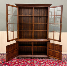 Load image into Gallery viewer, Antique English Large Bookcase Bookshelf Cabinet Double Door Glass Oak c. 1910s