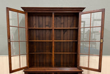 Load image into Gallery viewer, Antique English Large Bookcase Bookshelf Cabinet Double Door Glass Oak c. 1910s
