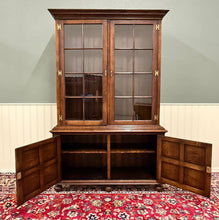 Load image into Gallery viewer, Antique English Large Bookcase Bookshelf Cabinet Double Door Glass Oak c. 1910s