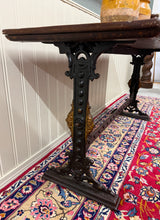 Load image into Gallery viewer, Antique English Bakers Table Sofa Entry Hall Kitchen Island with Cast Iron Base
