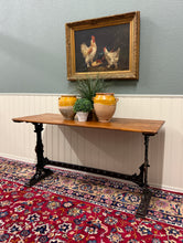 Load image into Gallery viewer, Antique English Bakers Table Sofa Entry Hall Kitchen Island with Cast Iron Base