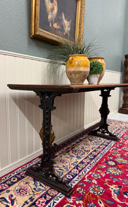 Antique English Bakers Table Sofa Entry Hall Kitchen Island with Cast Iron Base