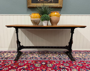 Antique English Bakers Table Sofa Entry Hall Kitchen Island with Cast Iron Base