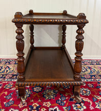 Load image into Gallery viewer, Antique French Trolley Tea Cart Pastry Cart Dumbwaiter 2-Tier Oak c. 1930s