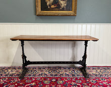 Load image into Gallery viewer, Antique English Bakers Table Sofa Entry Hall Kitchen Island with Cast Iron Base
