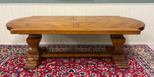 Load image into Gallery viewer, Antique French Country Dining Table Farmhouse Pedestal Trestle Honey Oak 1930s