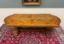 Load image into Gallery viewer, Antique French Country Dining Table Farmhouse Pedestal Trestle Honey Oak 1930s