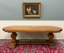 Load image into Gallery viewer, Antique French Country Dining Table Farmhouse Pedestal Trestle Honey Oak 1930s