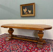 Load image into Gallery viewer, Antique French Country Dining Table Farmhouse Pedestal Trestle Honey Oak 1930s