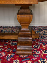 Load image into Gallery viewer, Antique French Country Dining Table Farmhouse Pedestal Trestle Honey Oak 1930s