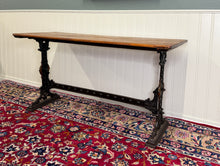 Load image into Gallery viewer, Antique English Bakers Table Sofa Entry Hall Kitchen Island with Cast Iron Base
