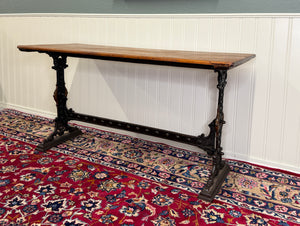 Antique English Bakers Table Sofa Entry Hall Kitchen Island with Cast Iron Base