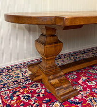 Load image into Gallery viewer, Antique French Country Dining Table Farmhouse Pedestal Trestle Honey Oak 1930s