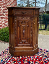 Load image into Gallery viewer, Antique French Corner Cabinet Cupboard Storage with Drawer Key Oak TALL 19th C