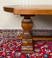 Load image into Gallery viewer, Antique French Country Dining Table Farmhouse Pedestal Trestle Honey Oak 1930s