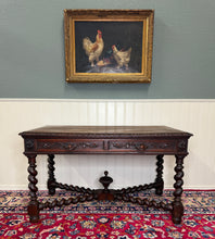 Load image into Gallery viewer, Antique French Desk Writing Table Barley Twist Renaissance Revival Tiger Oak