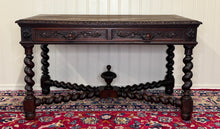 Load image into Gallery viewer, Antique French Desk Writing Table Barley Twist Renaissance Revival Tiger Oak
