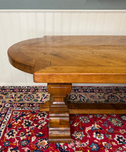 Load image into Gallery viewer, Antique French Country Dining Table Farmhouse Pedestal Trestle Honey Oak 1930s