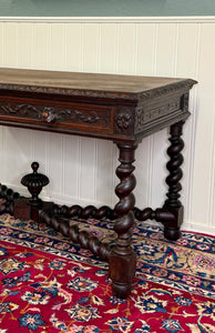 Antique French Desk Writing Table Barley Twist Renaissance Revival Tiger Oak