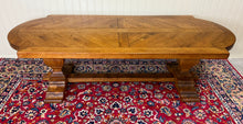 Load image into Gallery viewer, Antique French Country Dining Table Farmhouse Pedestal Trestle Honey Oak 1930s