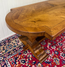 Load image into Gallery viewer, Antique French Country Dining Table Farmhouse Pedestal Trestle Honey Oak 1930s