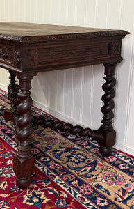 Antique French Desk Writing Table Barley Twist Renaissance Revival Tiger Oak