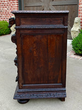 Load image into Gallery viewer, Antique French Server Sideboard Buffet Hunt Cabinet Black Forest Oak Dogs 19C