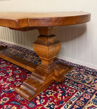 Load image into Gallery viewer, Antique French Country Dining Table Farmhouse Pedestal Trestle Honey Oak 1930s