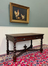 Load image into Gallery viewer, Antique French Desk Writing Table Barley Twist Renaissance Revival Tiger Oak