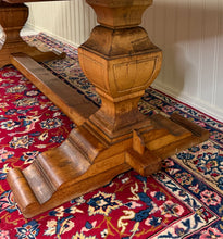 Load image into Gallery viewer, Antique French Country Dining Table Farmhouse Pedestal Trestle Honey Oak 1930s