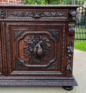 Antique French Server Sideboard Buffet Hunt Cabinet Black Forest Oak Dogs 19C