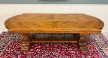 Load image into Gallery viewer, Antique French Country Dining Table Farmhouse Pedestal Trestle Honey Oak 1930s