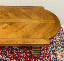 Load image into Gallery viewer, Antique French Country Dining Table Farmhouse Pedestal Trestle Honey Oak 1930s