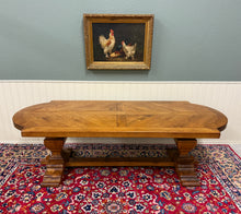 Load image into Gallery viewer, Antique French Country Dining Table Farmhouse Pedestal Trestle Honey Oak 1930s