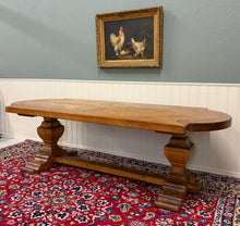 Load image into Gallery viewer, Antique French Country Dining Table Farmhouse Pedestal Trestle Honey Oak 1930s