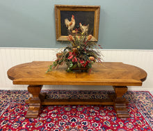 Load image into Gallery viewer, Antique French Country Dining Table Farmhouse Pedestal Trestle Honey Oak 1930s