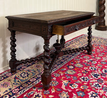 Load image into Gallery viewer, Antique French Desk Writing Table Barley Twist Renaissance Revival Tiger Oak