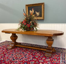Load image into Gallery viewer, Antique French Country Dining Table Farmhouse Pedestal Trestle Honey Oak 1930s