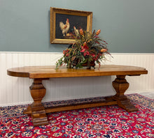 Load image into Gallery viewer, Antique French Country Dining Table Farmhouse Pedestal Trestle Honey Oak 1930s