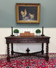 Load image into Gallery viewer, Antique French Desk Writing Table Barley Twist Renaissance Revival Tiger Oak