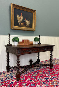 Antique French Desk Writing Table Barley Twist Renaissance Revival Tiger Oak