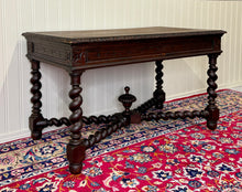 Load image into Gallery viewer, Antique French Desk Writing Table Barley Twist Renaissance Revival Tiger Oak