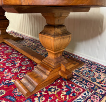 Load image into Gallery viewer, Antique French Country Dining Table Farmhouse Pedestal Trestle Honey Oak 1930s