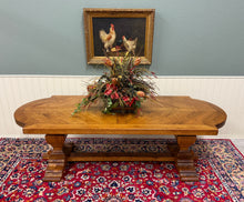 Load image into Gallery viewer, Antique French Country Dining Table Farmhouse Pedestal Trestle Honey Oak 1930s