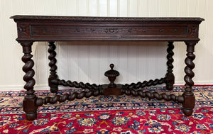 Antique French Desk Writing Table Barley Twist Renaissance Revival Tiger Oak