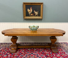 Load image into Gallery viewer, Antique French Country Dining Table Farmhouse Pedestal Trestle Honey Oak 1930s
