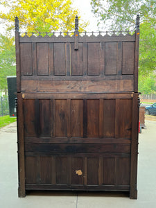 Antique French Gothic Cathedral Vestry Altar Wine Cabinet Bar Carved Oak 115" T