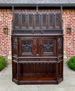 Antique French Gothic Cathedral Vestry Altar Wine Cabinet Bar Carved Oak 115" T