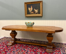 Load image into Gallery viewer, Antique French Country Dining Table Farmhouse Pedestal Trestle Honey Oak 1930s