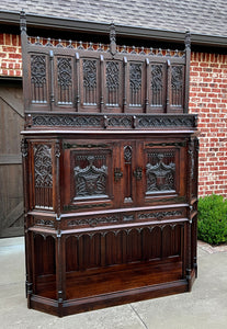 Antique French Gothic Cathedral Vestry Altar Wine Cabinet Bar Carved Oak 115" T